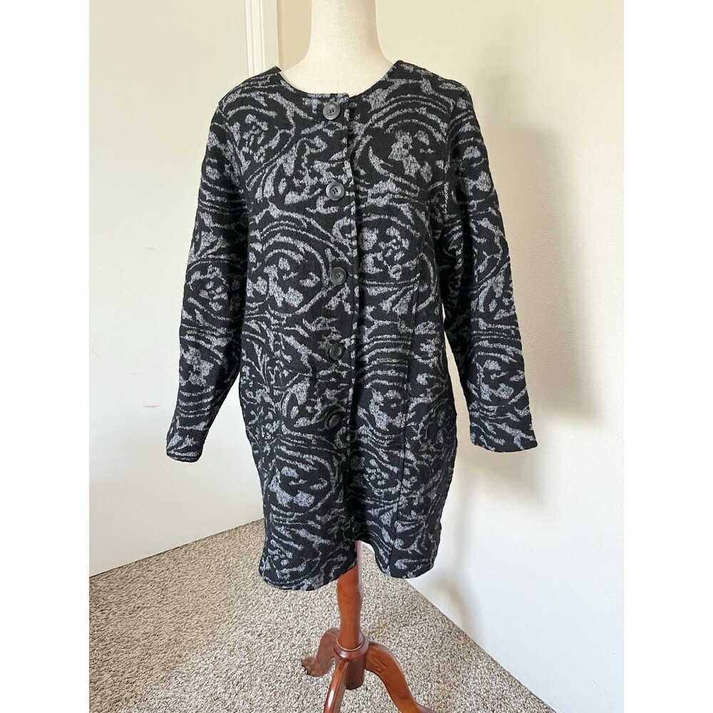 Nanette Lepore Black/Gray Print Lightweight Coat Womens Size 1X Pockets